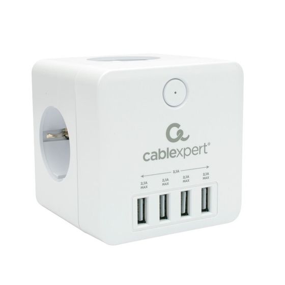 Сетевой фильтр Cablexpert Cube CUBE-4-U4-W, 4 р, 16А, 4хUSB, ур.защиты 2+, белый, коробка