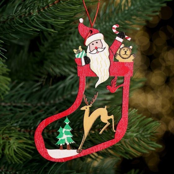 !09 Подвеска новогодняя (набор 7 штук) «Новогодние подарочки» 11x13 см., дизайн микс