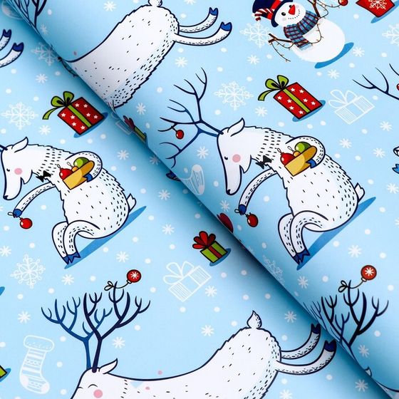 !09 Бумага упаковочная 2 листа новогодняя глянцевая «Морозный день!», 70×100 см