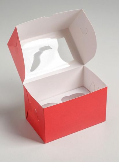 !09 НАБОР 5 ШТУК - Коробка для капкейков (на 2 шт.) «Для любимых» 10 х 16 х 10 см.