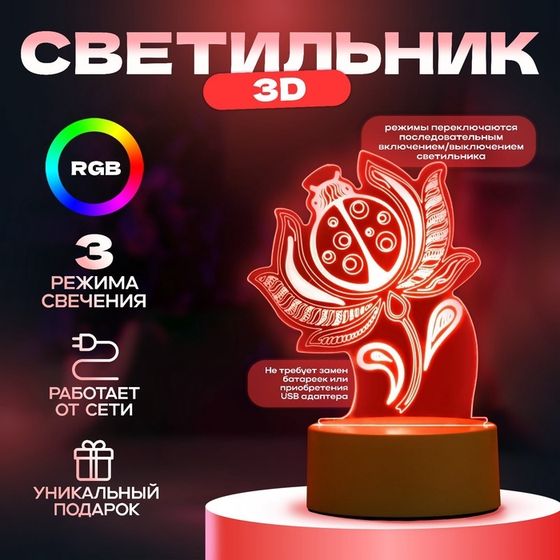 Светильник 3D ночник RISALUX «Божья коровка», LED, белый, 11.9×9.5×15.1 см