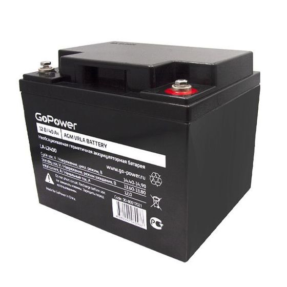 Батарея для ИБП GoPower LA-12400 мощность 12В емкость 40Ач