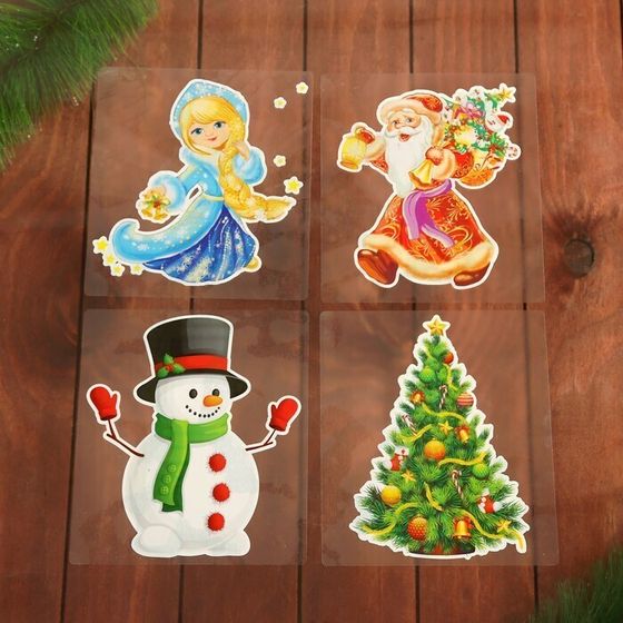 !09 Набор наклеек(3 набора) на окна &quot;Новогодний&quot; 4 наклейки в наборе, 14,3 x 16 см.