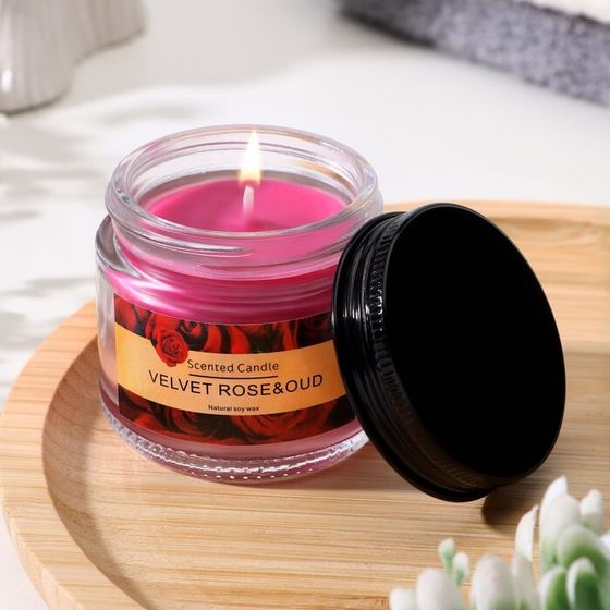 Свеча ароматическая &quot;Scented Candle, Velvet rose&amp;amp;oud&quot;, Уд и роза, 5*5см, 140 гр