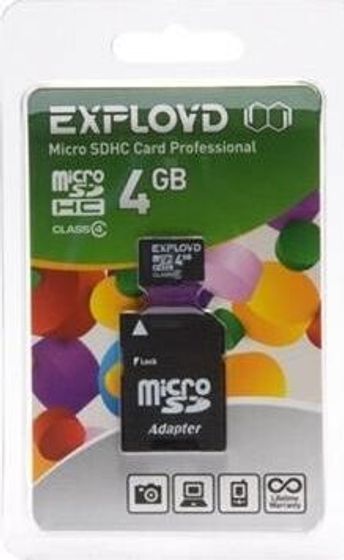 Карта памяти microSDHC 4GB Exployd EX004GCSDHC4-AD + адаптер