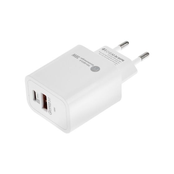 Сетевое зарядное устройство Luazon LZZ-22, USB, Type-C, 2 А, белое