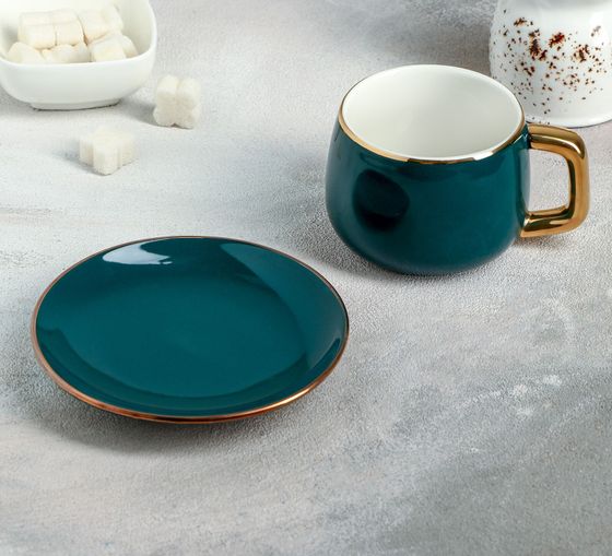 !09 Чайная пара керамическая «Изумруд», 2 предмета: чашка 300 мл, блюдце d=13,5 см