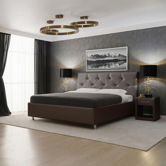 Кровать «Монблан» с ПМ, 180×200 см, экокожа, цвет горький шоколад