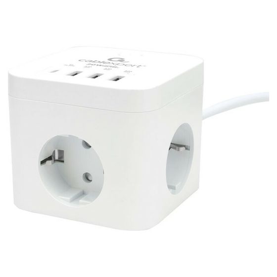 Сетевой фильтр Cablexpert Cube CUBE-3-CU3-W-1.5, 3р, 10А, 1xType-C PD, 3xUSB,1.5м, ур.защ.4+ 1030904