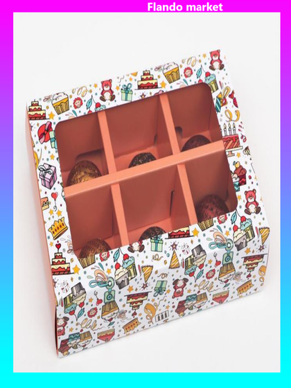 !Коробка для конфет 6 шт, 2 штуки "Детский день рождения" 13,7 х 9,85 х 3,86 см.