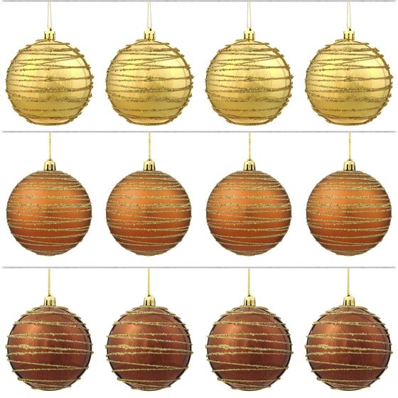 Набор из 12шт, Украшение новогоднее Шар "Спираль золотистая", D8 см, L35 W28 H21 см