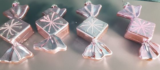 !09 Набор из 8-ми конфет: Елочное украшение &quot;Конфетка&quot; 10 см. блеск цвет розовый