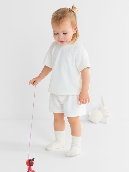 Костюм (шорты и футболка) Крошка Я Plushy, р. 92-98 см, молочный
