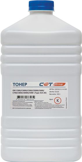 Тонер Cet Type 315-2 OSP0315-2-K-500 черный бутылка 500гр. для принтера OKI Pro9431, C300/C3000/C500/C5000