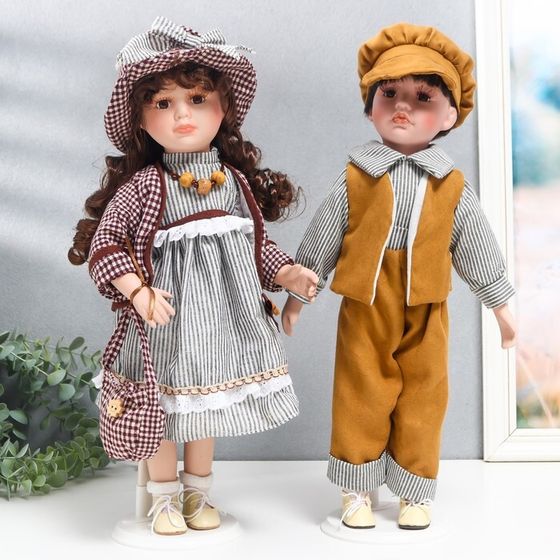 Кукла коллекционная парочка &quot;Ирина и Артём, полоска и клетка&quot; набор 2 шт 40 см