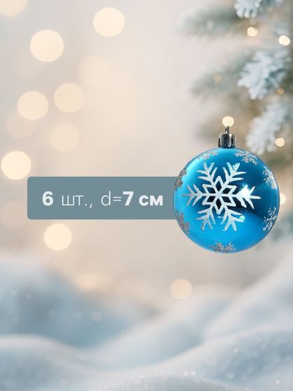 !09 Набор елочных шаров (набор 6 штук) «Снегопад» d=7 см, цвет голубой