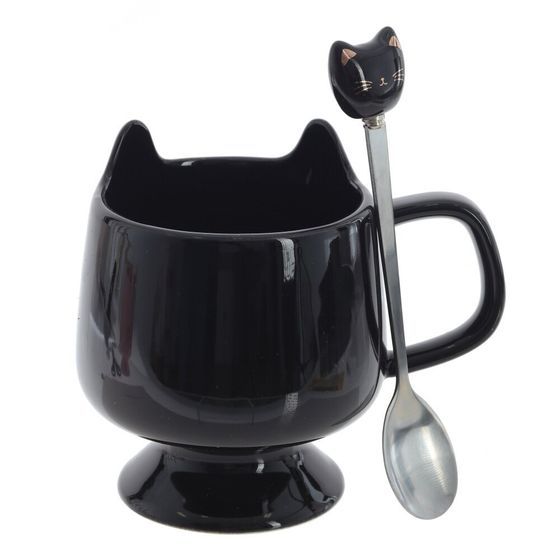 Кружка с ложкой, 280 мл, L12 W9 H11 см, дизайн микс