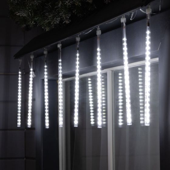 Гирлянда «Сосульки» 2.5 × 0.3 м, IP65, прозрачная нить, 192 LED, свечение белое с эффектом стекания, 12 В