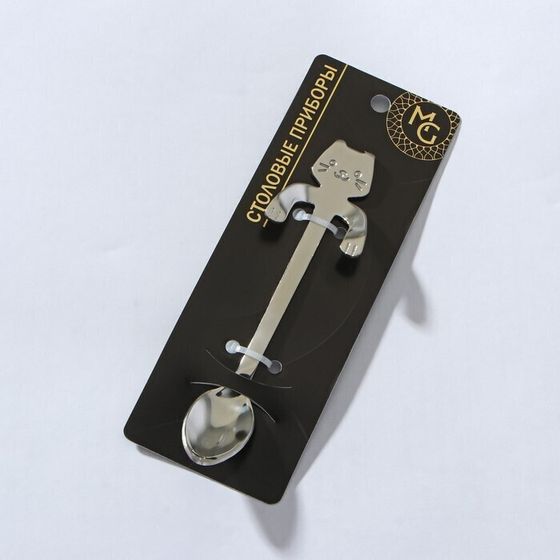 !09 Набор 2 штуки - Ложка чайная из нержавеющей стали Magistro «Котик», длина 11,5 см, цвет серебряный!!