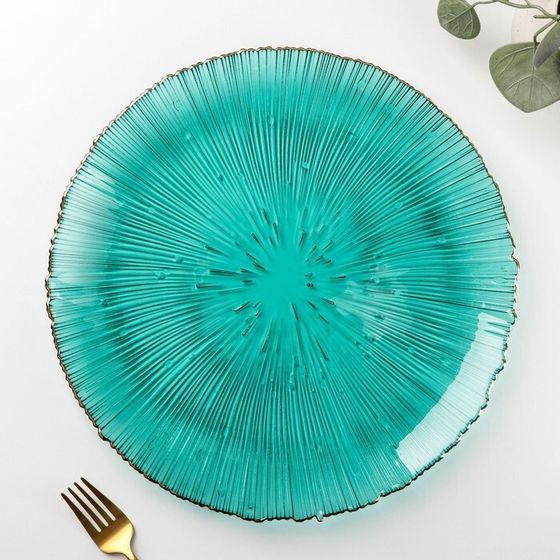 Тарелка стеклянная подстановочная «Фейерверк», d=32,5 см, цвет изумрудный