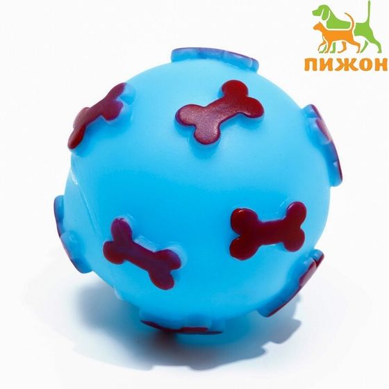 Игрушка пищащая &quot;Мяч Косточки&quot; для собак, 5,5 см, голубая