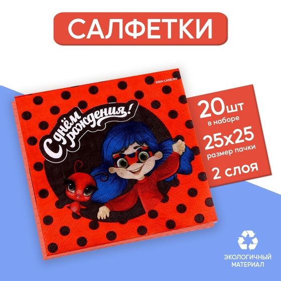 Салфетки «С днём рождения», 25 × 25 см, в наборе 20 шт.