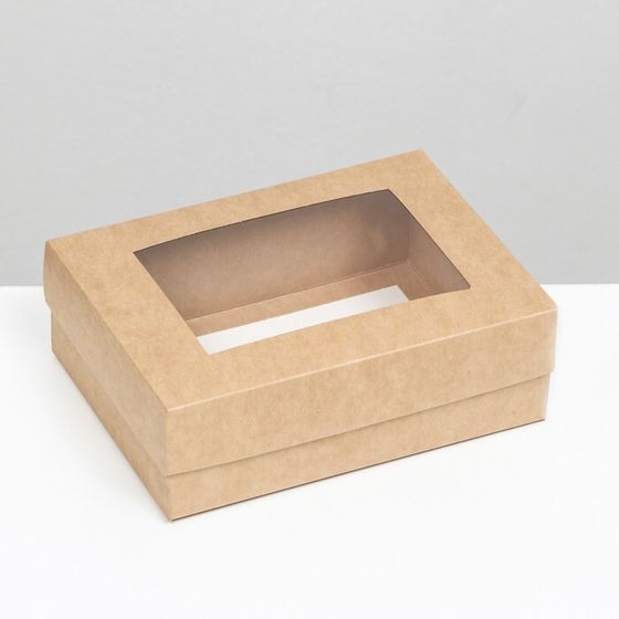 Коробка складная, крышка-дно,с окном, крафт, 21 х 15 х 7 см