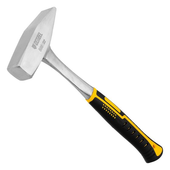 !09 Молоток слесарный Denzel 10405, цельнометаллический, двухкомпонентная рукоятка, 800 г