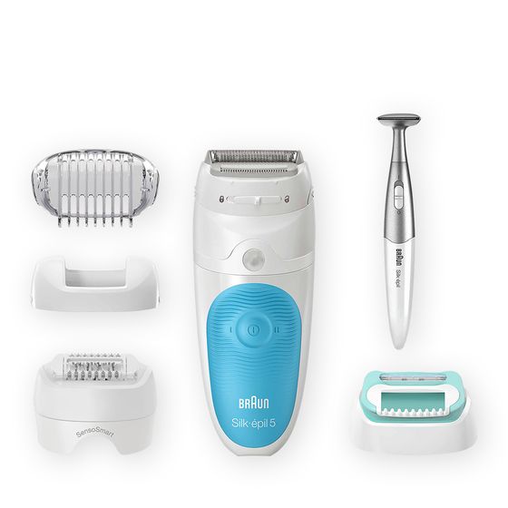 Эпилятор Braun SES 5-810 +триммер скорости: 2 насадки:4шт от аккум.а белый/розовый