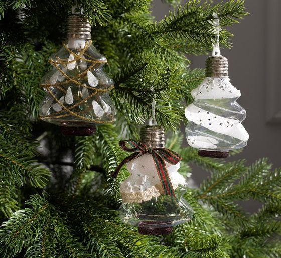 !09 Набор ёлочных шаров «Ёлочки белые» 3 шт., батарейки, 5 LED, свечение белое