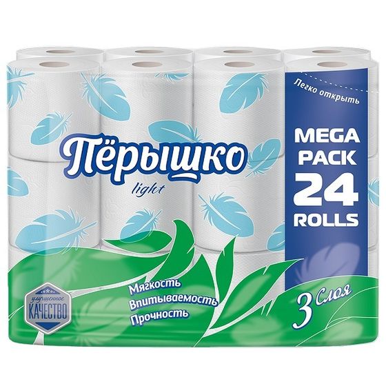 Туалетная бумага 3сл 24рулона Перышко Light, + подарок