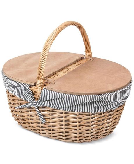 Country Navy &amp; White Striped Picnic Basket