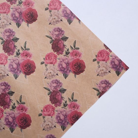 !09 Бумага (набор 5 листов) упаковочная крафтовая «Цветочные сны», 70 × 100 см.