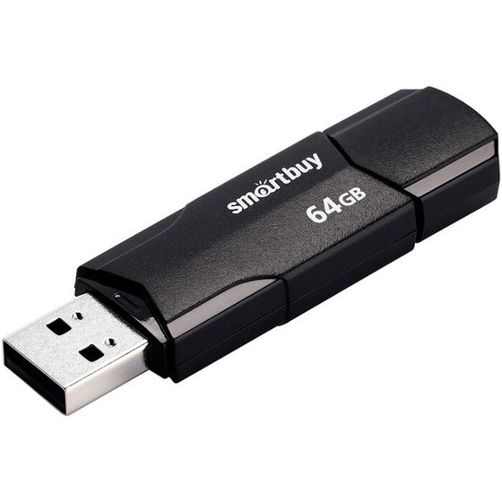 Флешка Smartbuy 64GBCLU-K, 64 Гб, USB2.0, чт до 25 Мб/с, зап до 15 Мб/с, черная