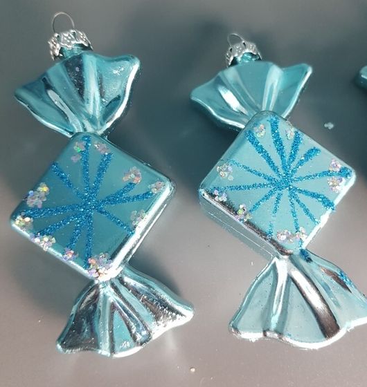 !09 Набор из 8-ми конфет: Елочное украшение &quot;Конфетка&quot; 10 см. блеск цвет голубой