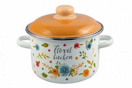 Кастрюля эмал 3,0л цил Floral kitchen ТМ Appetite