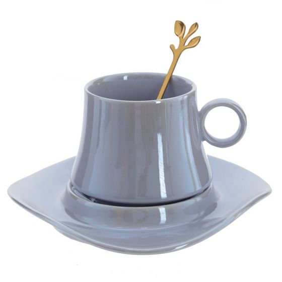 Кружка с блюдцем и ложкой, 200 мл, L16 W15,5 H8,5 см