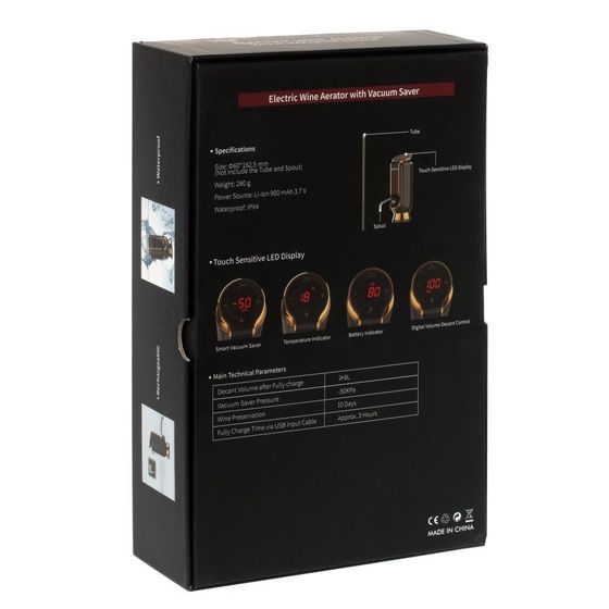 Электронный Винный Аэратор с Вакуумником (красный), L6 W13,2 H15,6 см