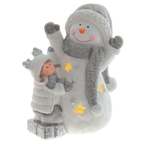 Фигурка декоративная &quot;Снеговик и девочка&quot; (подсветка, 3хААА, н/п), L30 W20 H37 см, 2в.