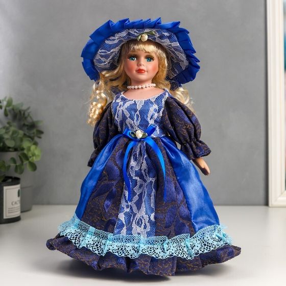 Кукла коллекционная керамика &quot;Леди Есения в ярко-синем платье&quot; 30 см