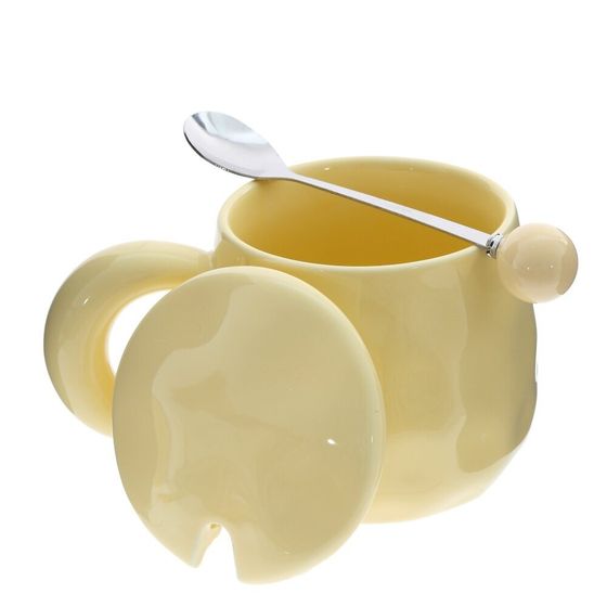 Кружка с крышкой и ложкой, L8,5 W8,5 H8,5 см, дизайн микс