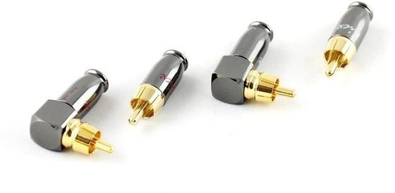Коннектор Kicx DRCA-4SA серебристый/золотистый Комплект из 2-х прямых и 2-х угловых металлических RCA коннекторов в упаковке, наконечники с никилеров