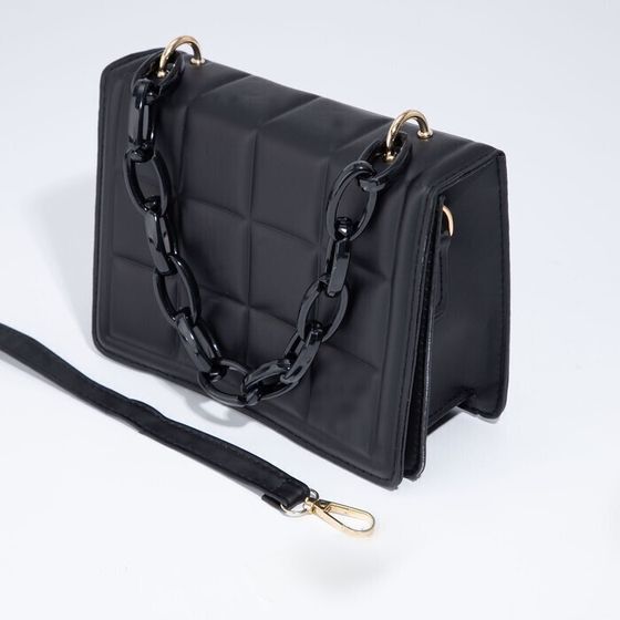 !09 Сумка женская мессенджер из искусственной кожи с цепью, 14×20 см, чёрная