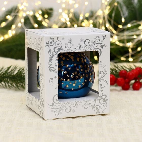 !09 Новогодний Шар 8 см, &quot;Звездное небо &quot; цвет синий стекло в п/у