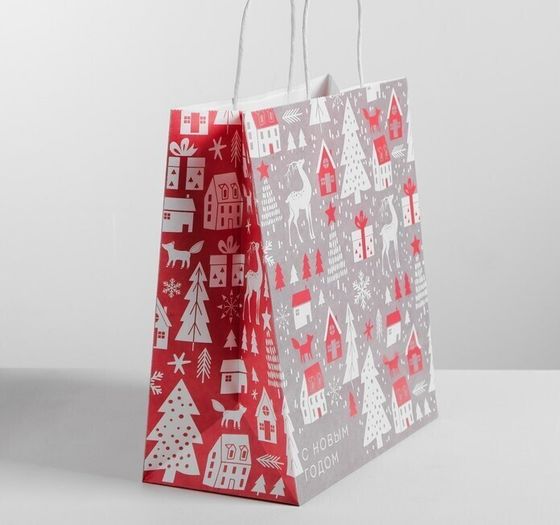 !09 Пакет-крафт подарочный/набор 4 штуки/ &quot;Олени&quot; 22*25*12 см.