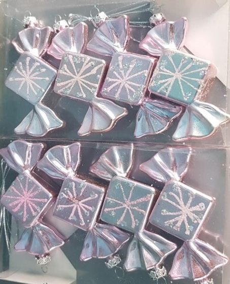 !09 Набор из 8-ми конфет: Елочное украшение &quot;Конфетка&quot; 10 см. блеск цвет розовый