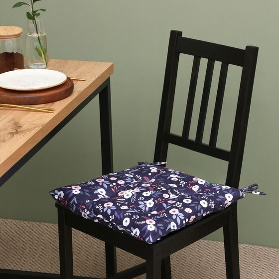 Сидушка на стул Этель &quot;Цветы&quot; 40х40 см, цв. синий, 100% полиэстер