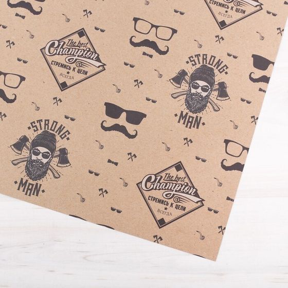 !09 Бумага (набор 3 листа) упаковочная крафтовая «Strong man» 50 × 70 см.