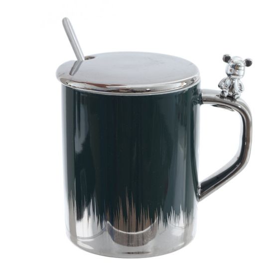 Кружка с крышкой и ложкой, 330 мл, L12 W8 H12,5 см, 4в.