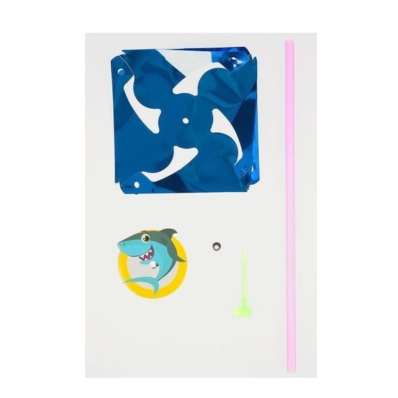 !09 НАБОР 7 ШТУК - Ветерок с фольгой «Акула», 36 см